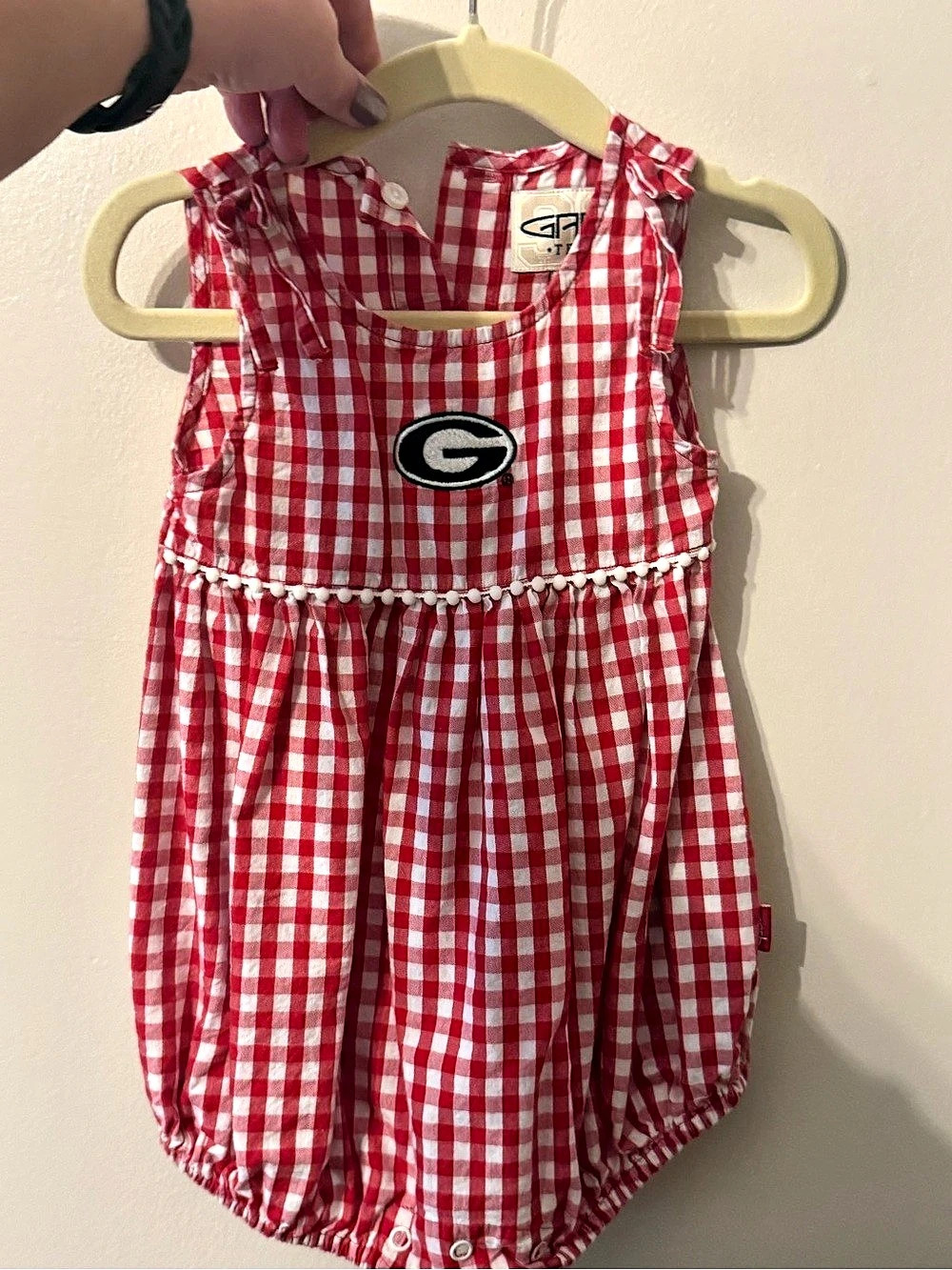 UGA University of Georgia Gingham  Boutique Romper Red & White 12M Like New